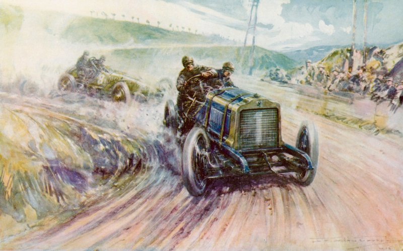 Thery with the Richard-Brasier winning the 1905 Gordon Bennett race for France by Frederick Gordon (after) Crosby