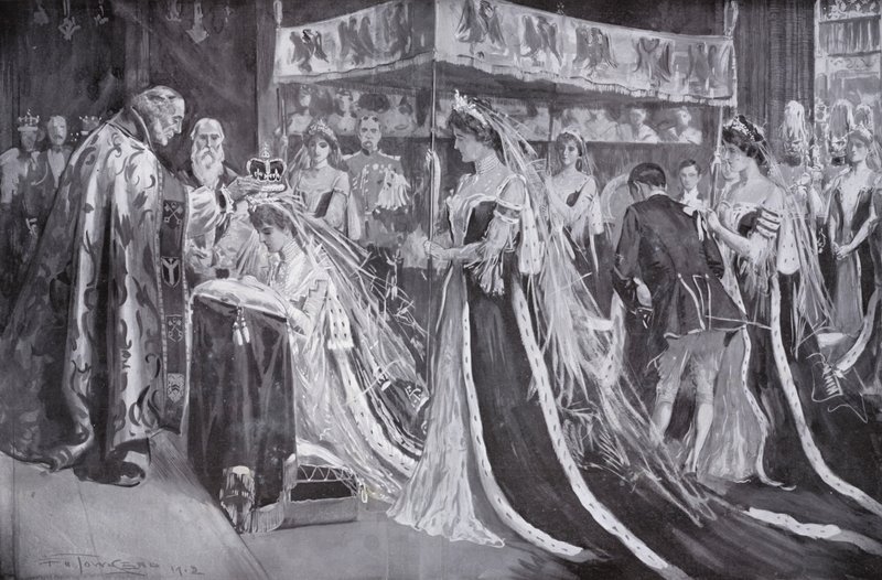 The Crowning of Queen Alexandra, Consort of King Edward VII, by the Archbishop of York, Westminster Abbey, London by Frederick Henry Townsend