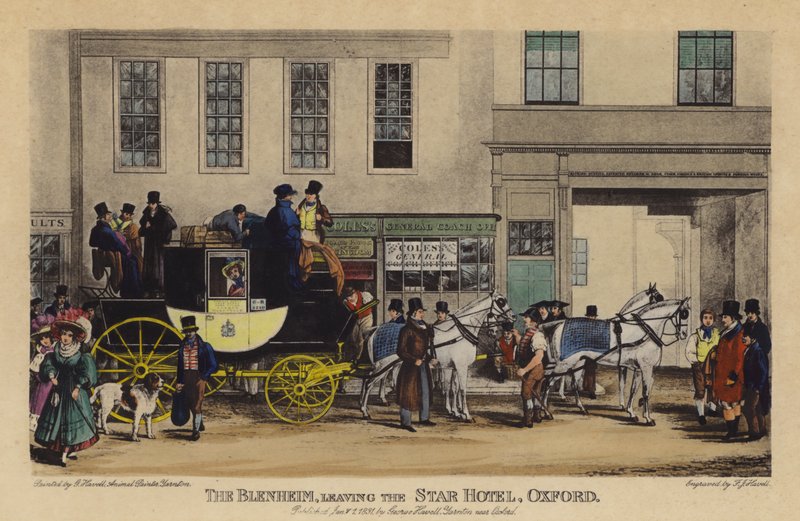 The Blenheim, Leaving the Star Hotel, Oxford by Frederick James Havell