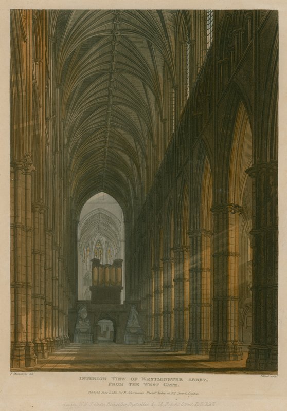 Interior view of Westminster Abbey, London, from the West Gate by Frederick Mackenzie