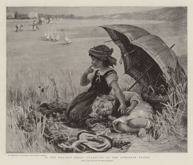 In the Harvest Field, Guardians of the Luncheon Basket by Frederick Morgan