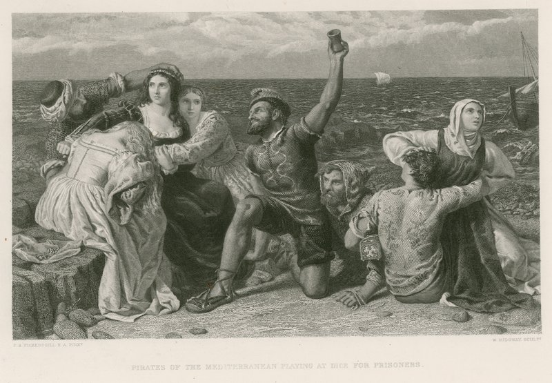 Pirates of the Mediterranean playing at dice for prisoners by Frederick Richard Pickersgill