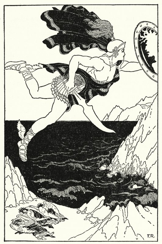 Perseus flew cautiously downward, still keeping his eyes on Medusa