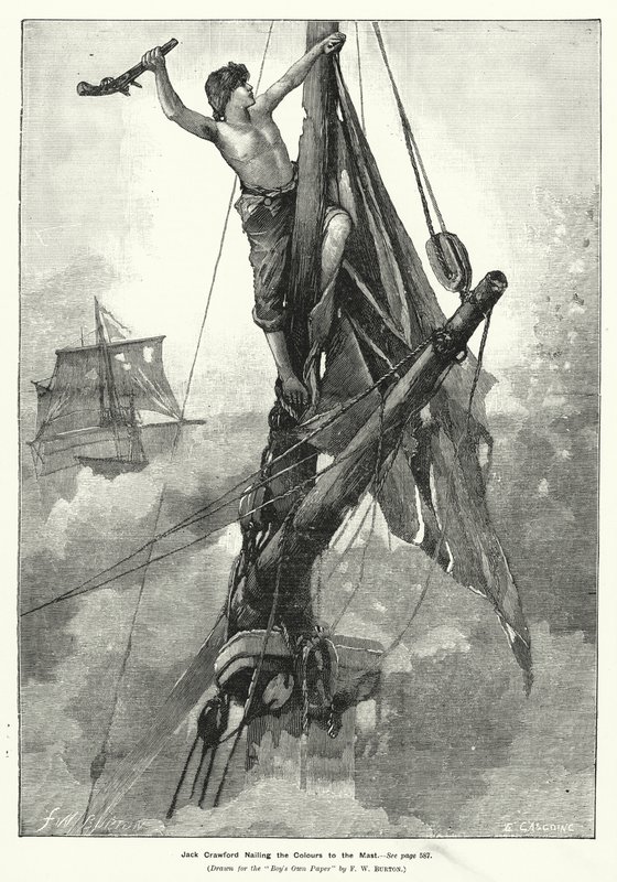 Jack Crawford Nailing the Colours to the Mast by Frederick William (after) Burton