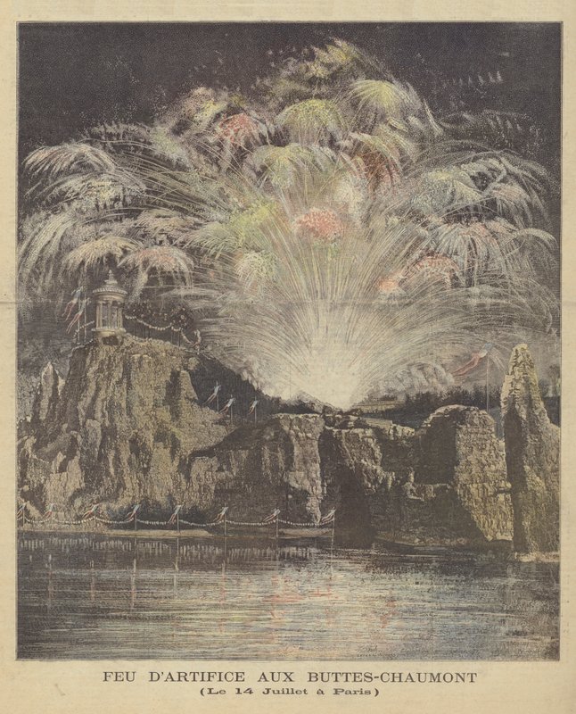 Bastille Day fireworks in the Parc des Buttes-Chaumont, Paris by French School