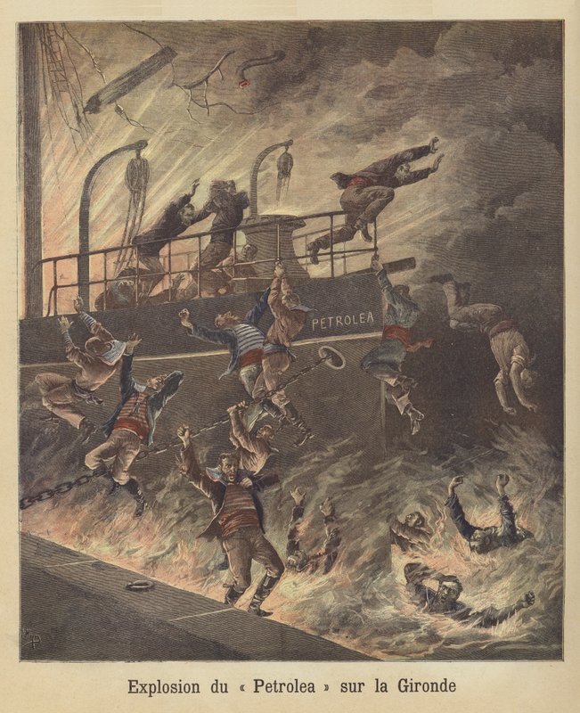 Explosion on board the oil tanker Petrolea on the River Gironde by French School