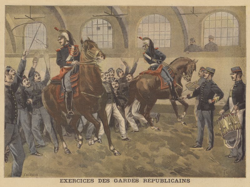 French Republican Guards Performing Equestrian Training Exercises by French School