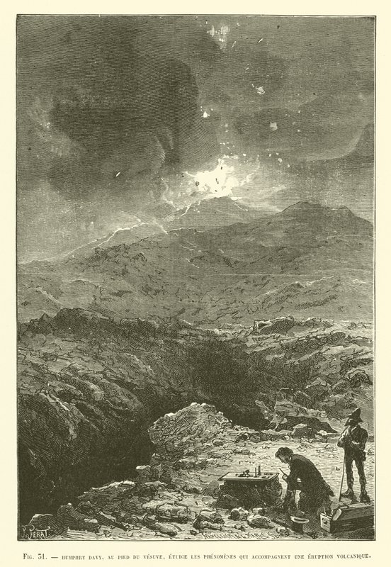 Humphry Davy Studies Volcanic Eruption Phenomena at the Foot of Vesuvius by French School