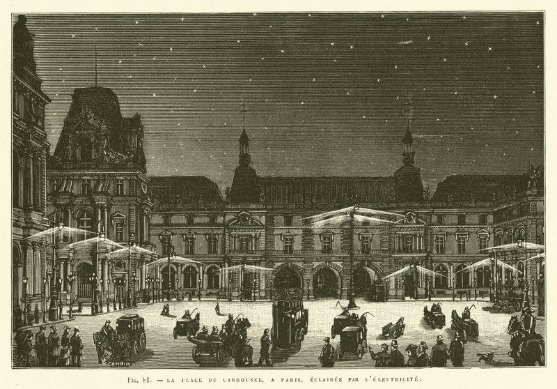 The Place du Carrousel, Paris, Lit by Electricity by French School