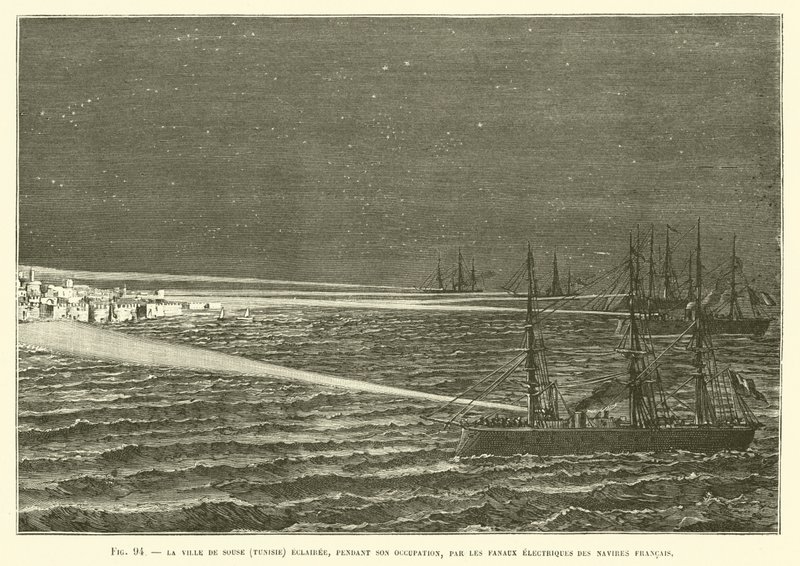 The City of Sousse (Tunisia) Lit During Its Occupation by the Electric Lanterns of French Ships by French School