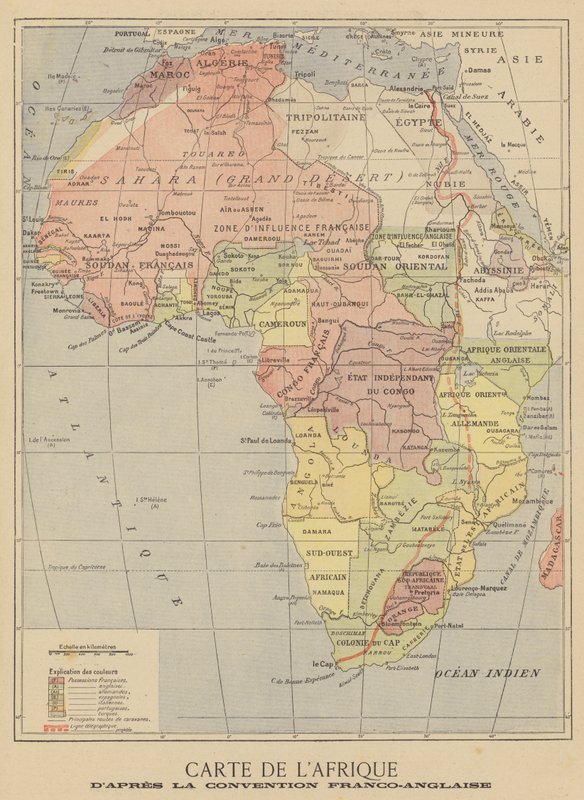 Map of Africa after the signing of the Anglo-French Agreement of March 1899 by French School