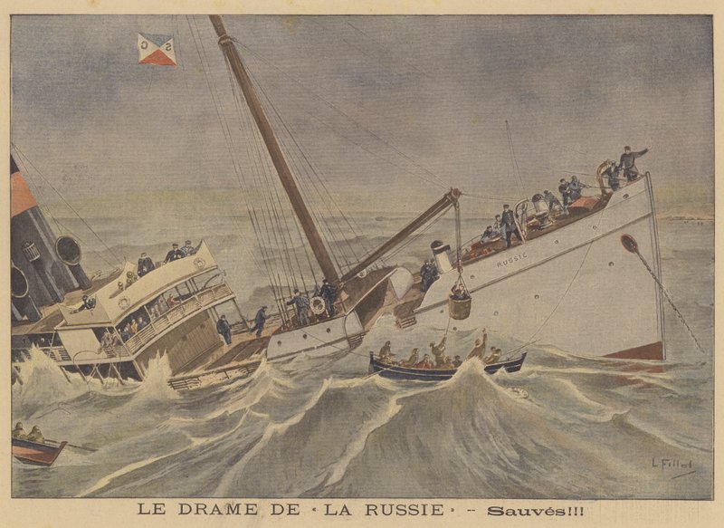 Rescue of passengers and crew from the wreck of the steamer Russie by French School