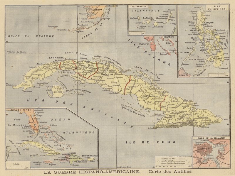 The Spanish-American War - map of Spanish colonies by French School