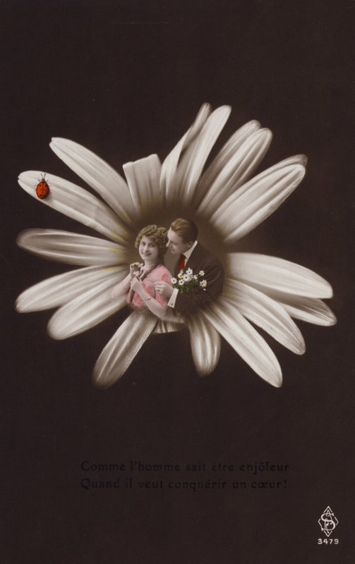 A young couple in the centre of a flower with ladybird by French Photographer
