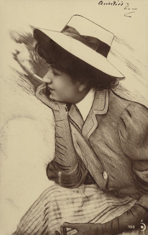 A young woman wearing a hat and smoking by French Photographer