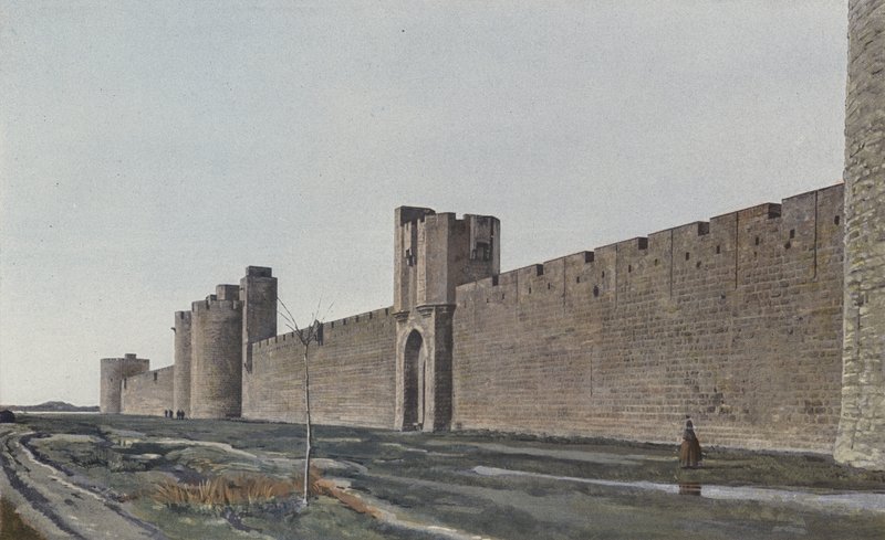 Aigues-Mortes, Exterior View of the Ramparts from the East by French Photographer