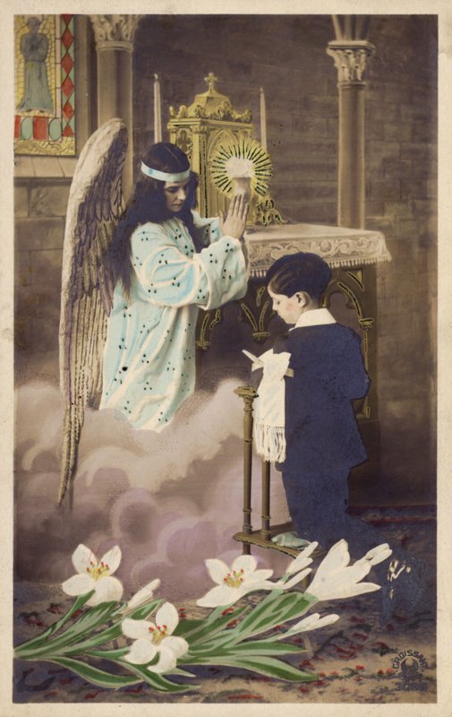 Boy Taking First Communion, Attended to by Guardian Angel by French Photographer