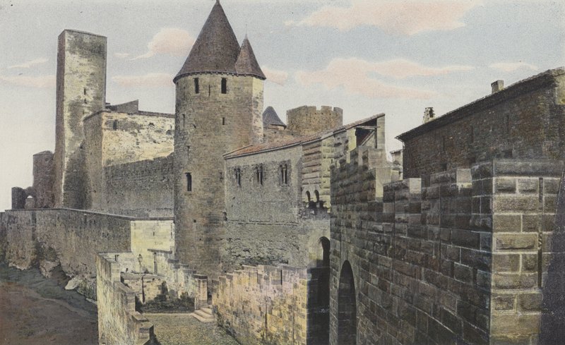 Carcassonne Citadel, West View, Rampart Path, Justice Tower (before restoration) by French Photographer