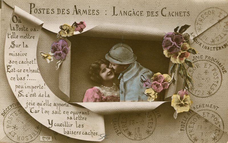 Card explaining the uses of postcards for those with men in the army by French Photographer