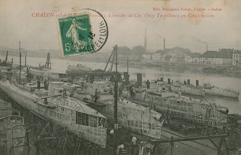 Eleven Torpedo Boats Under Construction by Schneider and Co in Chalon-sur-Saone in Eastern France by French Photographer