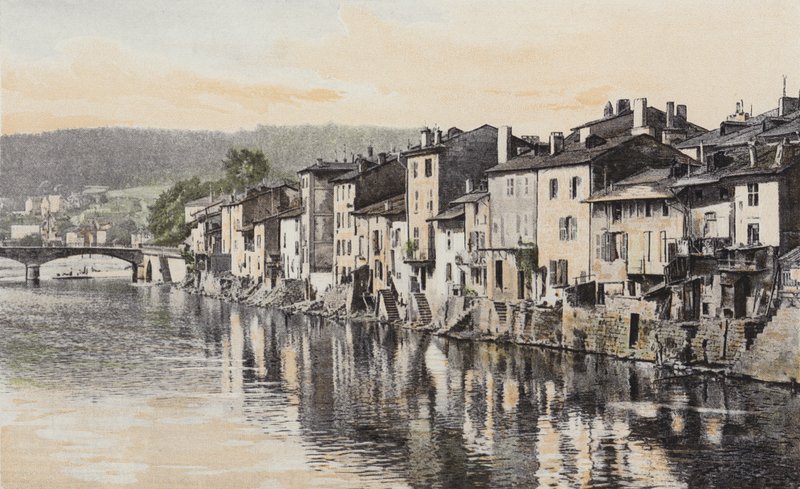 Epinal, Old Houses on Quai Rualmenil, by the Moselle by French Photographer