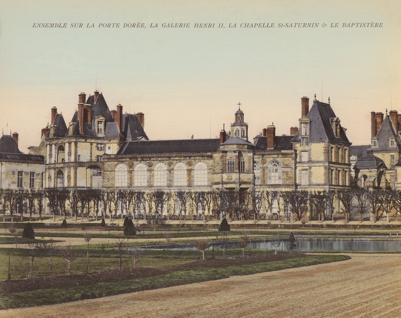Fontainebleau: Ensemble on the Porte Doree, Galerie Henri II, Chapel St-Saturnin & Baptistery by French Photographer
