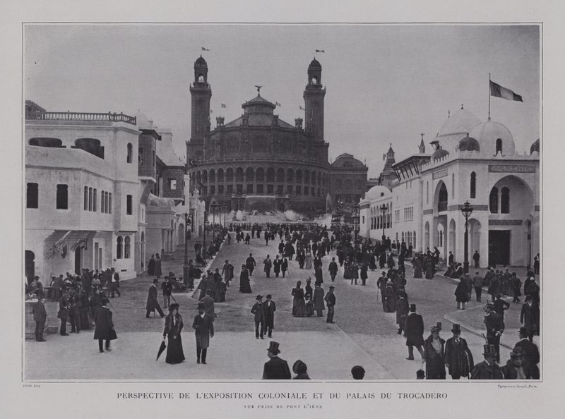 French Colonial pavilions and the Palais du Trocadero viewed from the Pont d