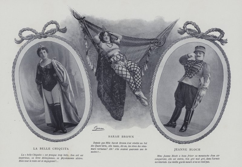 French actresses and singers La Belle Chiquita, Sarah Brown and Jeanne Bloch by French Photographer