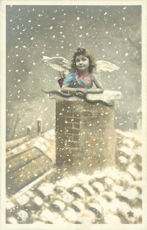 Girl Angel Emerging from Chimney Pot in the Snow by French Photographer