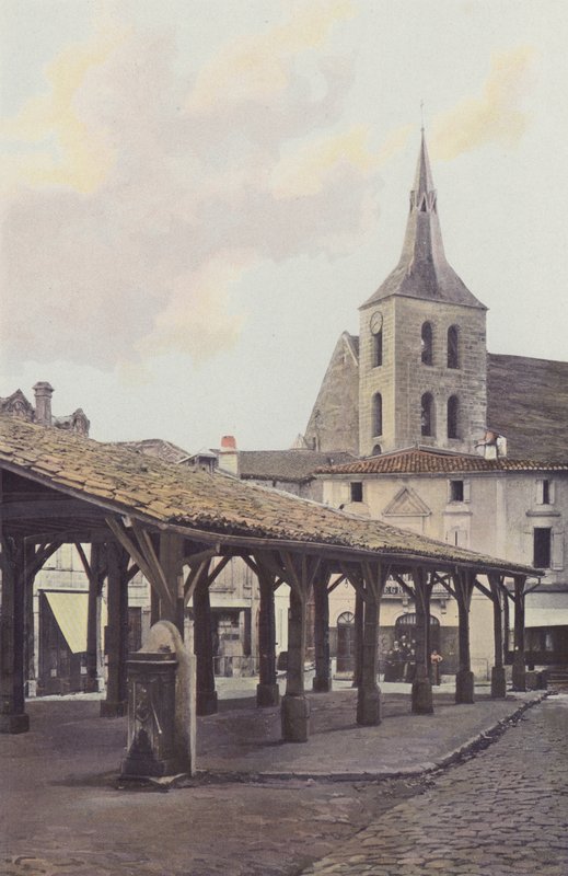 Guitres, Former Market Hall and Church Bell Tower by French Photographer
