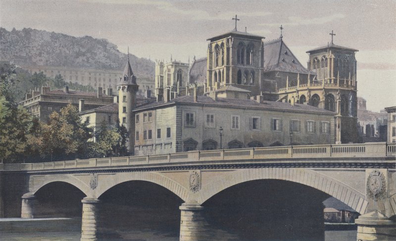 Lyon, Archbishopric, Cathedral of St-Jean and Hillside of Fourviere by French Photographer