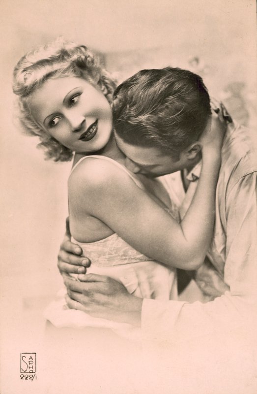 Man Embracing Woman, and Kissing Her Chest by French Photographer