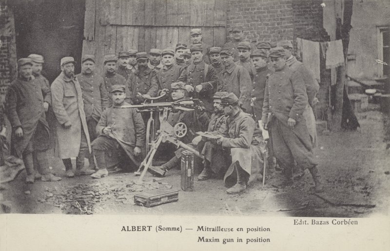 Maxim gun in position, Albert, Somme, First World War by French Photographer