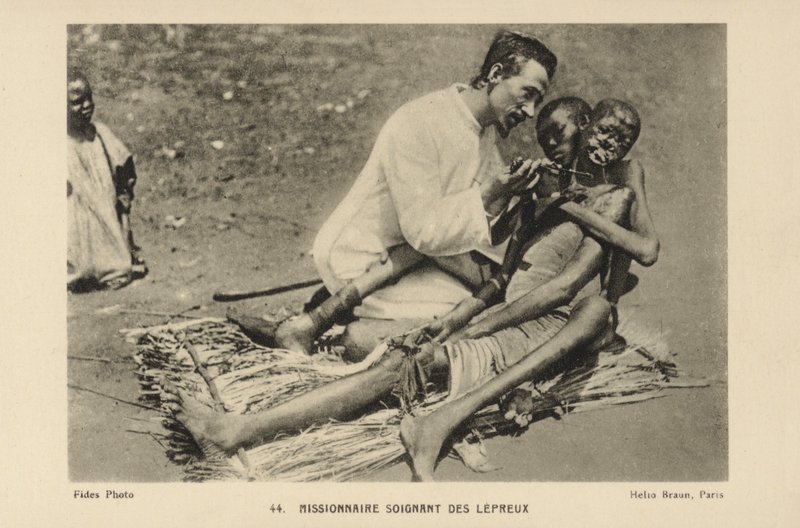 Missionary Tending to Lepers by French Photographer