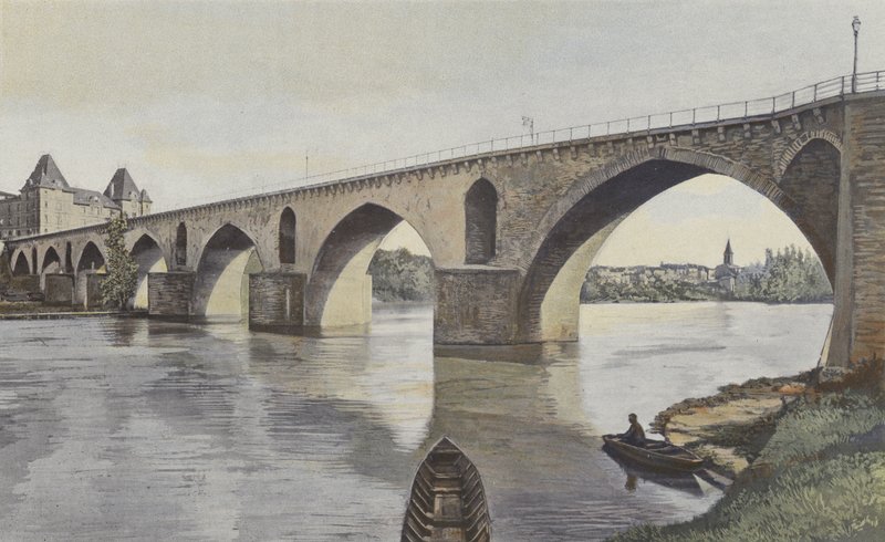 Montauban, Bridge over the Tarn, Downstream View from the Left Bank by French Photographer