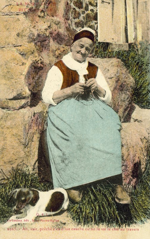 Old woman knitting by French Photographer