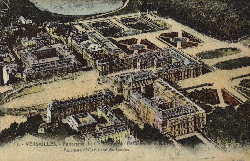 Panoramic view of the Palace and Gardens of Versailles by French Photographer