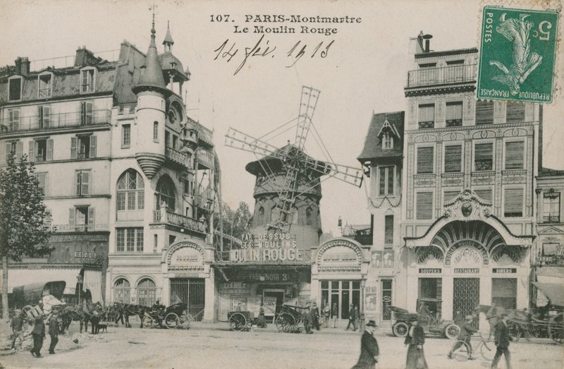Postcard of the Moulin Rouge, Paris, sent in 1913 by French Photographer
