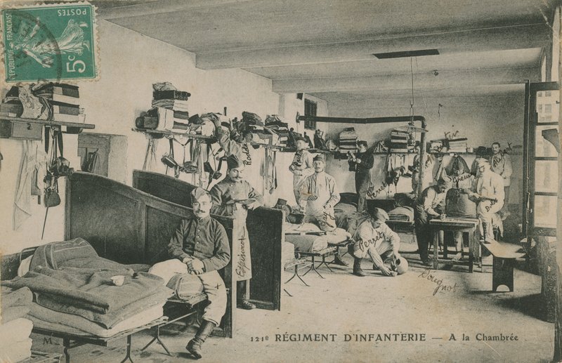 Soldiers of the French 121st Infantry Regiment in their barracks by French Photographer