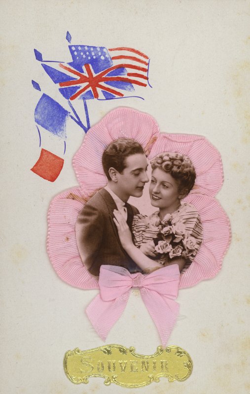 Souvenir card, showing French, English and American flags by French Photographer