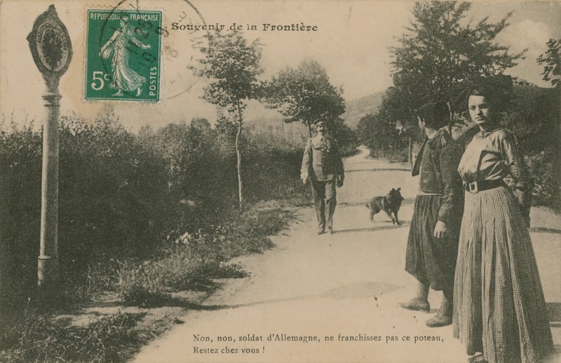 Souvenir of the Franco-German frontier. Postcard sent in 1913. by French Photographer