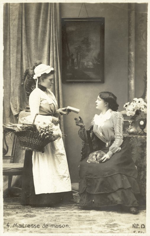 The mistress of the house giving instructions to her maid by French Photographer