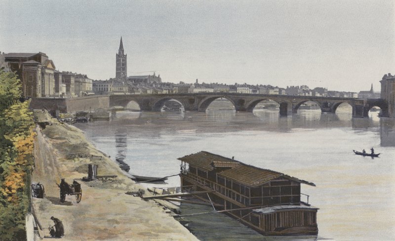 Toulouse, Pont-Neuf and Notre-Dame de la Dalbade Church, Downstream View from the Right Bank of the Garonne by French Photographer