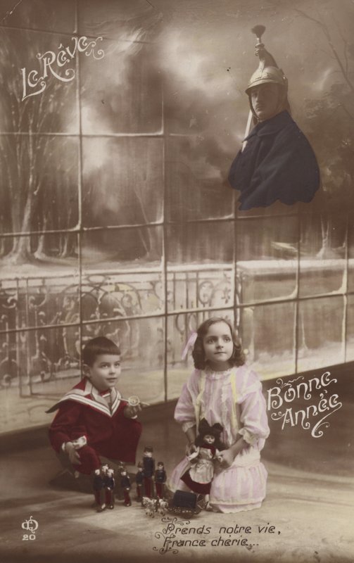 Two Children Play with Their Toys and Think About Their Soldier Father by French Photographer