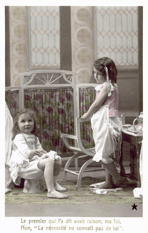 Two Girls in Nursery, One Sitting on Potty by French Photographer