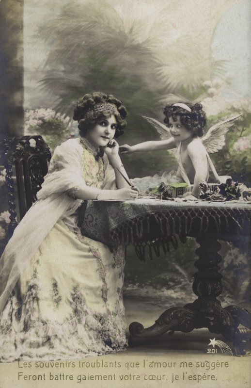 Woman and a Child Dressed as a Cherub by French Photographer