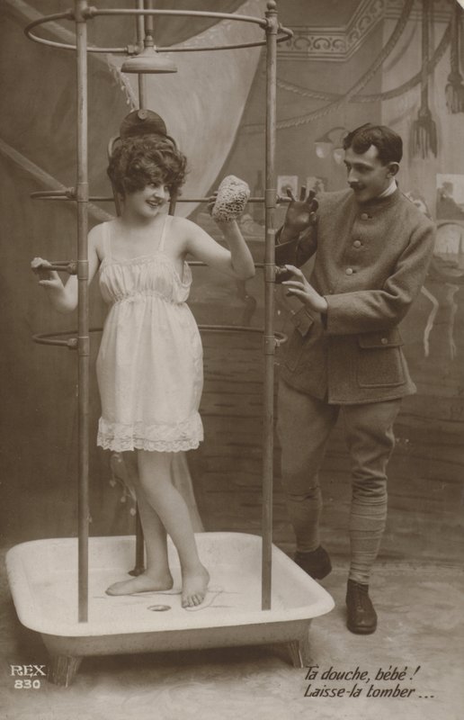 Woman in a shower with a soldier by French Photographer