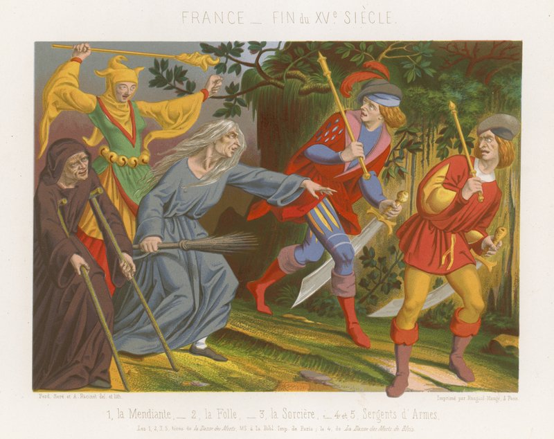 A beggar, a fool and a witch scare off the sergeants at arms by French School