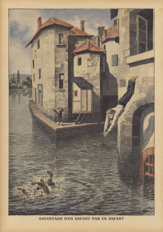 A child saving another from drowning in the Givors Canal, France by French School