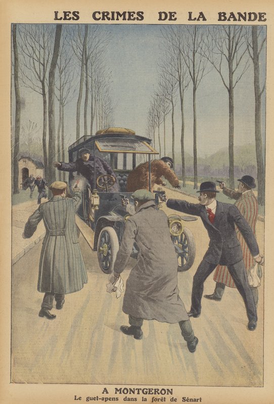 A gang of armed robbers stealing a car at Montgeron, France by French School
